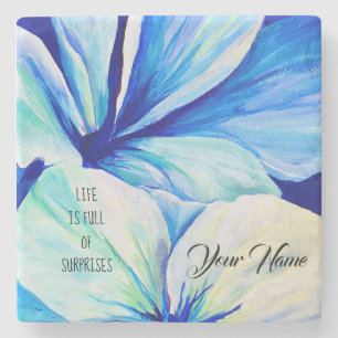 Waterverf Perzisch blauw ventilatorpatroon Stenen Onderzetter