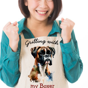 Waterverf Pet Brown Boxer personaliseren Standaard Schort