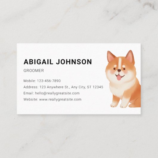 Waterverf Pet Grooming met Corgi Visitekaartje (Achterkant)