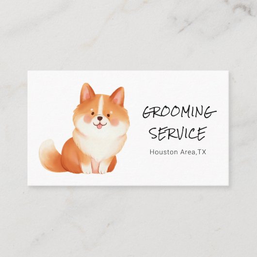 Waterverf Pet Grooming met Corgi Visitekaartje (Voorkant)