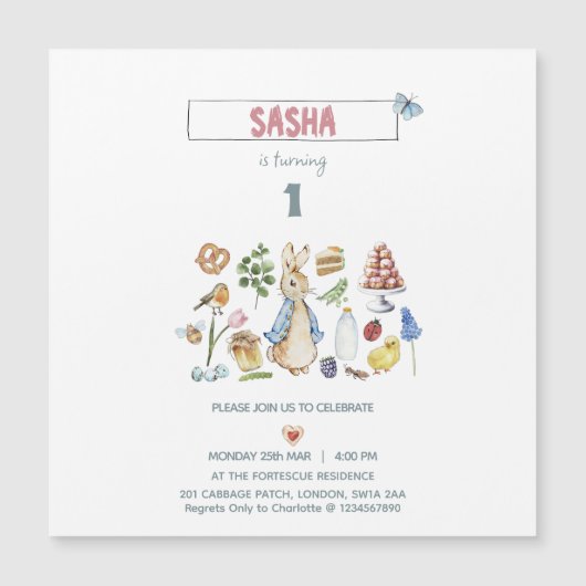 Waterverf Peter de Konijn Magnetische Uitnodiging (Voorkant)