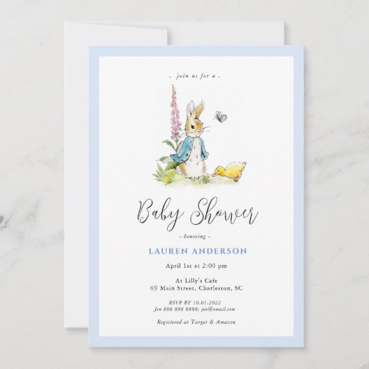 Waterverf Peter Rabbit Baby Boy Shower Kaart (Voorkant)