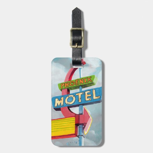 Waterverf Phoenix Motel Bagagelabel (Voorkant verticaal)