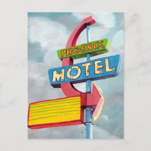 Waterverf Phoenix Motel Briefkaart (Voorkant)