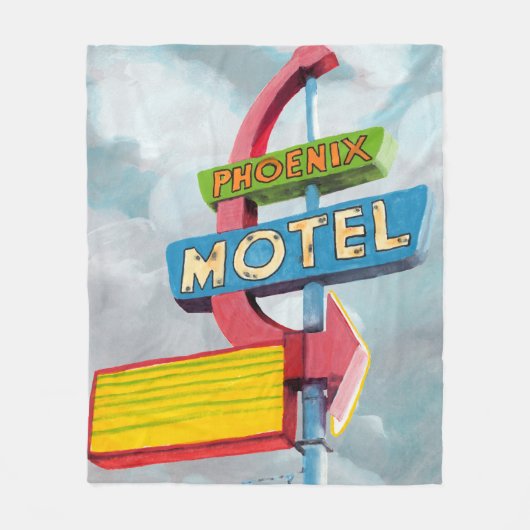 Waterverf Phoenix Motel Fleece Deken (Voorkant)