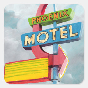 Waterverf Phoenix Motel Vierkante Sticker