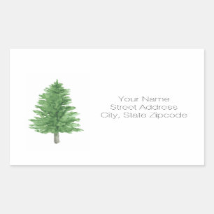 Waterverf Pijn Boom 2 Adresetiketten Rechthoekige Sticker