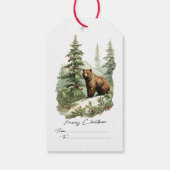  waterverf pijnboom beer kerst cadeaulabel (Achterkant)
