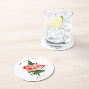 Waterverf Pijnboom Merry Little Baby shower Ronde Kartonnen Onderzetter