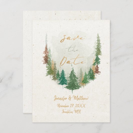 Waterverf Pijnboombos Bewaar datum Aankondigingskaart (Voorkant / Achterkant)