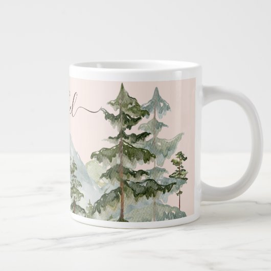 Waterverf Pijnbos en berg Rustiek Extra Grote Beker (Rechts)