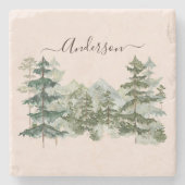 Waterverf Pijnbos en berg Rustiek Stenen Onderzetter (Voorkant)