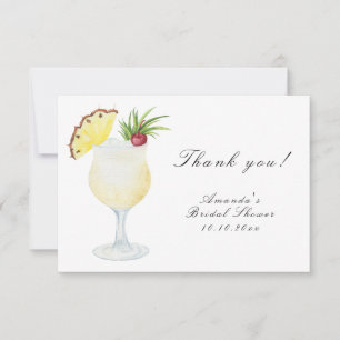 Waterverf Pina Colada Cocktail Bruidsfeest Bedankkaart