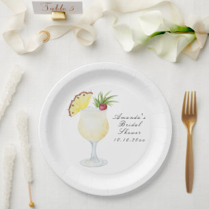 Waterverf Pina Colada Cocktail Bruidsfeest Papieren Bordje