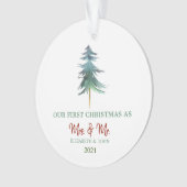 Waterverf Pine behandelt onze eerste kerstvakantie Ornament (voorkant)