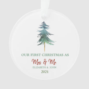 Waterverf Pine behandelt onze eerste kerstvakantie Ornament
