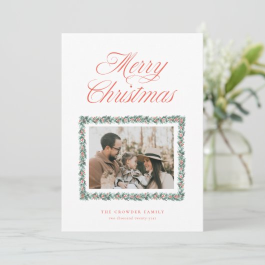 Waterverf Pine Border Kerstkaart (Staand voorkant)