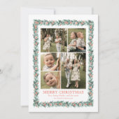 Waterverf Pine Border Multi Foto Kerst Kaart (Voorkant)