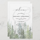 Waterverf Pine Bossen Forest Wedding Programme (Voorkant / Achterkant)