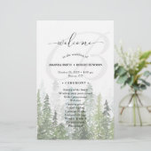 Waterverf Pine Bossen Forest Wedding Programme (Staand voorkant)