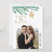 Waterverf Pine Boughs Winter Wedding Foto Save The Date (Voorkant)