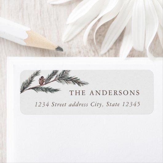 Waterverf Pine Branch-kerstadres Etiket (Insitu)