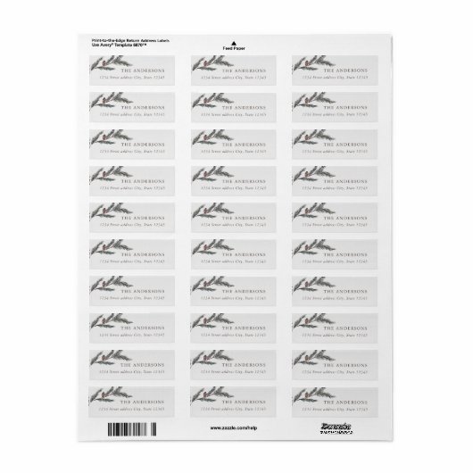 Waterverf Pine Branch-kerstadres Etiket (Full Sheet)