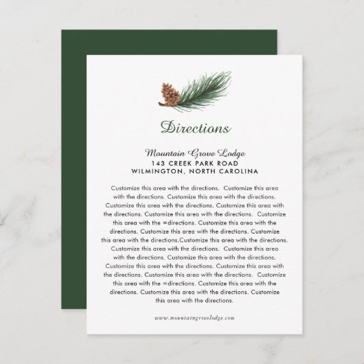 Waterverf Pine Branch Pine Cone Wedding Direction Informatiekaartje (Voorkant / Achterkant)
