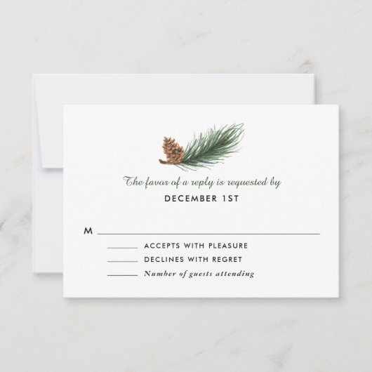 Waterverf Pine Branch Pine Cone Wedding RSVP (Voorkant)