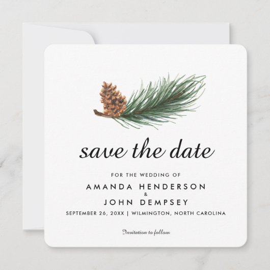 Waterverf Pine Branch Winter Save the Date (Voorkant)