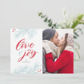 Waterverf Pine Brush Love and Joy Holiday Kaart (Staand voorkant)