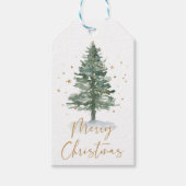 Waterverf Pine Christmas Tree Gold Cadeaulabel (Voorkant)