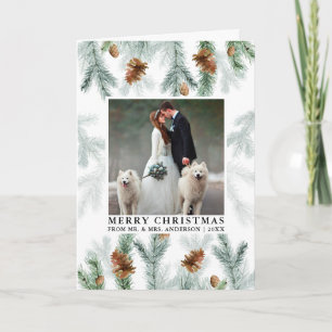 Waterverf Pine Cone Greenery bruiloft Fotovouw Feestdagen Kaart