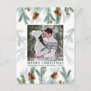 Waterverf Pine Cone Greenery Couple Foto Green Briefkaart