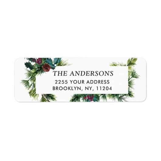 Waterverf Pine Cone-kerstretouradres Etiket (Voorkant)