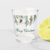 Waterverf Pine Cones Greenery Merry Kerstmis Shot Glas (Voorkant)