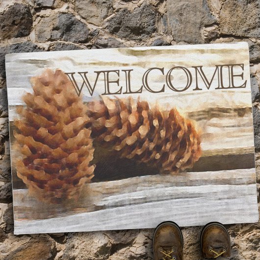 Waterverf Pine Cones Rustic Wood Aangepast Deurmat
