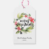 Waterverf Pine en Holly Krans Vrolijk Kerstfeest Cadeaulabel (Achterkant)