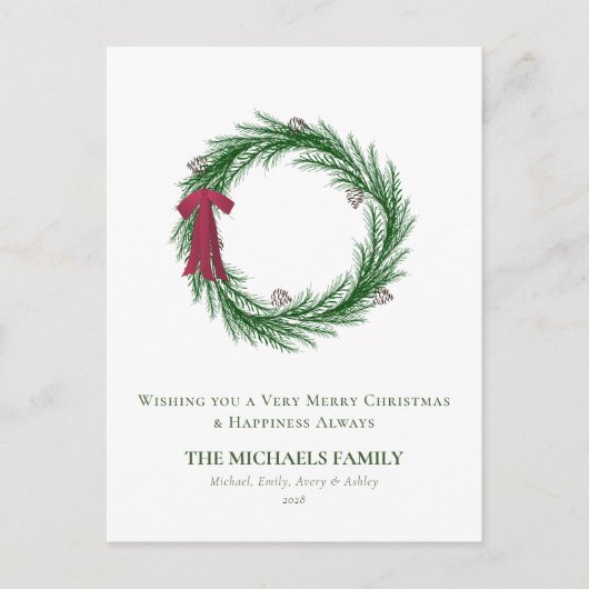 Waterverf Pine en Pine Cones Kerstfeestdag Feestdagenkaart (Voorkant)