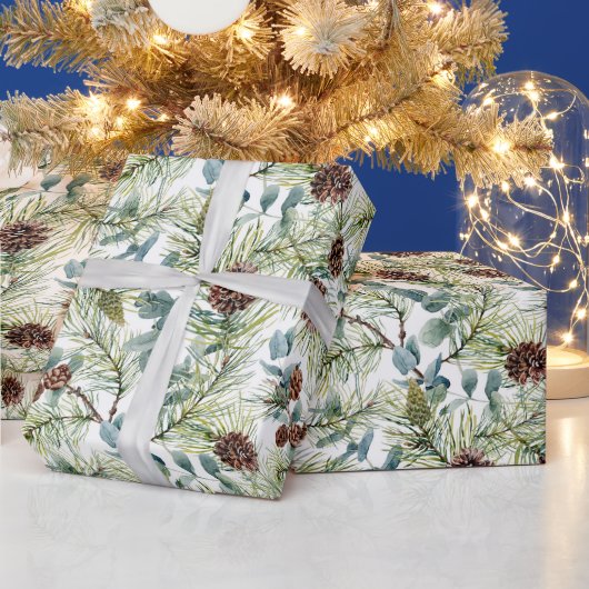 Waterverf Pine en Pine Cones Patroon Kerst Cadeaupapier (Feestdagen)