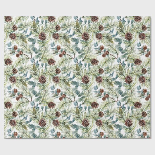Waterverf Pine en Pine Cones Patroon Kerst Cadeaupapier (Vlak)