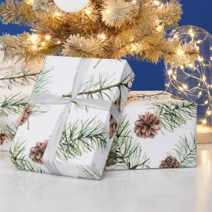 Waterverf Pine en Pinecones Holiday Cadeaupapier