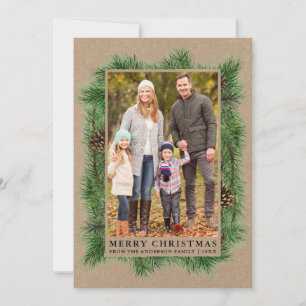 Waterverf Pine Family Foto Kraft Feestdagenkaart