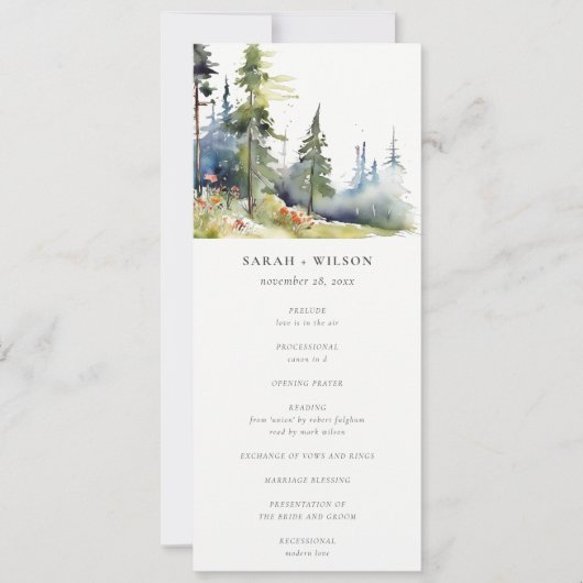 Waterverf Pine Forest Landscape Wedding Programma (Voorkant)