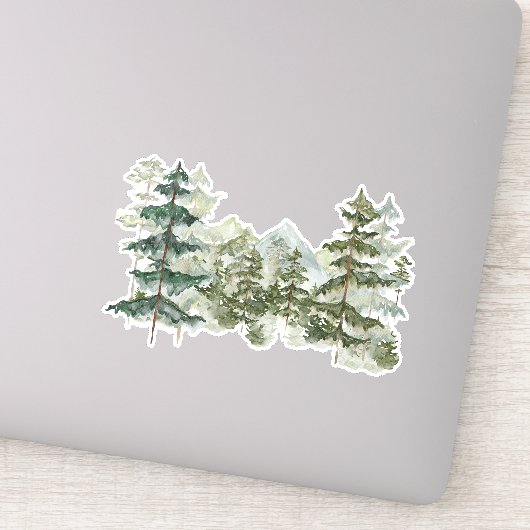 Waterverf Pine Forest Mountain rustieke esthetiek Sticker (Detail)