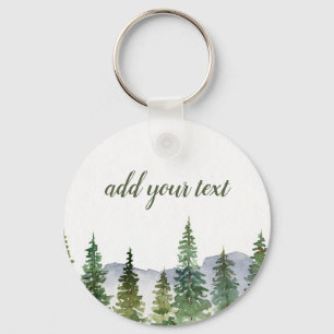 Waterverf Pine Forest Persoonlijk Sleutelhanger
