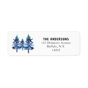 Waterverf Pine Forest Winter Retouradres Etiket
