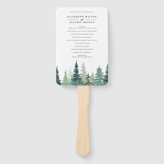 Waterverf Pine Forest Winter Wedding Programme Handwaaier (Voorkant)
