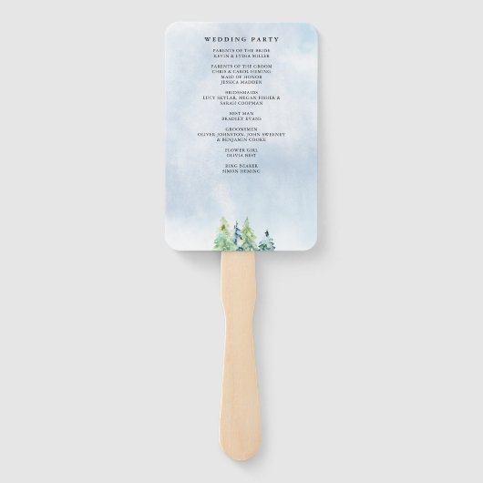 Waterverf Pine Forest Winter Wedding Programme Handwaaier (Achterkant)