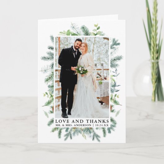 Waterverf Pine Greenery Love Bedankt Wedding Fold (Voorkant)
